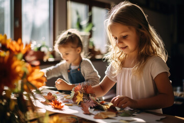 Children Enjoying Autumn Crafts: A Heartwarming Creative Moment

