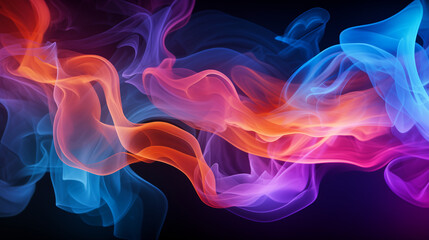 Abstract black background with colorful smoke and copy space for text.