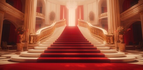 beautiful red carpet and the stairs leading into the lobby