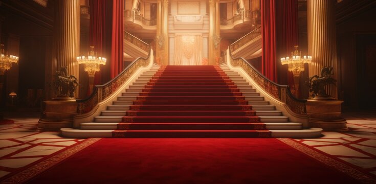 beautiful red carpet and the stairs leading into the lobby