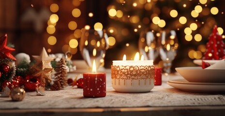 Obraz na płótnie Canvas christmas themed table with candle lights