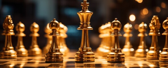 golden chess pieces on a table