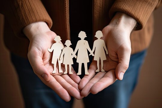 Adult hands holding paper family cutout