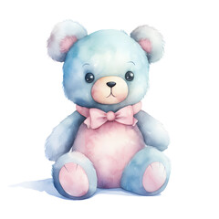 Cute Watercolor Teddy bear illustration, cartoon character animal isolated