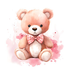 Cute Watercolor Teddy bear illustration, cartoon character animal isolated