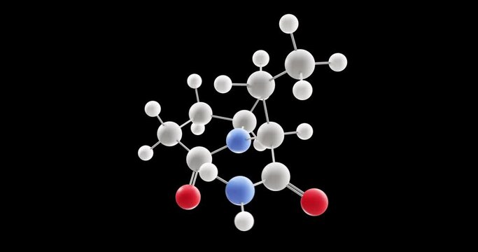 Levetiracetam molecule, rotating 3D model of miscellaneous, looped video on a black background
