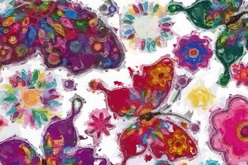 Oil painting and various flowers, the world of the ocean, chrysanthemums, butterflies, and beauty