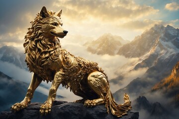 A golden statue of a dog