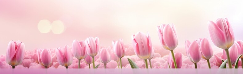 springtime pink tulips with a light pink background, - obrazy, fototapety, plakaty
