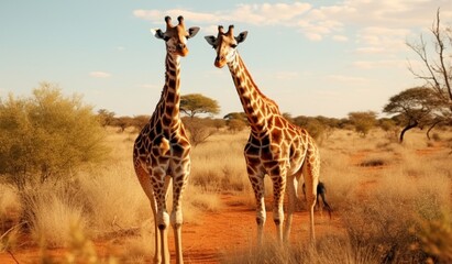 two giraffes in an arid wilderness