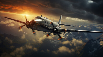 Large Military Aircraft Flying In The Sky On Blurry Background