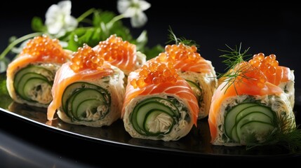 appetizers with smoked salmon, cucumber and fresh onion