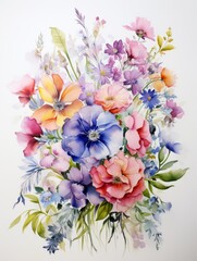 Isolated Watercolor Art Piece with Spring Flowers on White Canvas AI Generated
