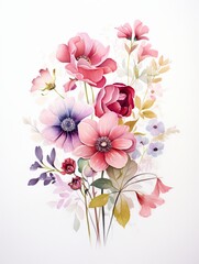 Isolated Watercolor Art Piece of Winter Flowers on White Background AI Generated