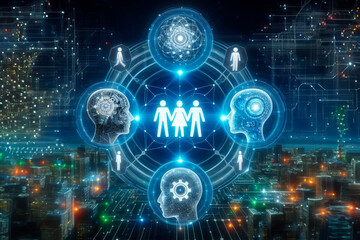 Fototapeta premium Artificial intelligence in the city at night