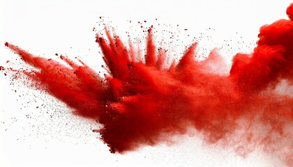 abstract red powder explosion closeup of red dust particle splash on white background