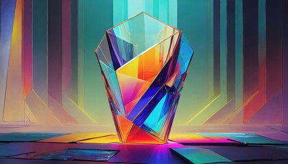 an abstract illustration of a dimension glass in different colors anime art generative ai technology