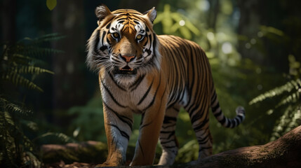 Bengal Tiger in forest show head. generative ai and leg