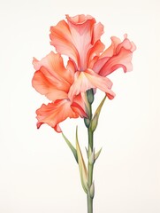 Vibrant Gladiolus Flower Watercolor Painting on White Canvas AI Generated