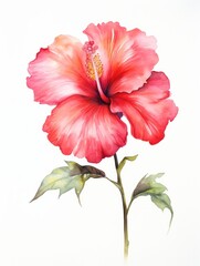 Vibrant Hibiscus Flower on White Canvas AI Generated