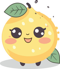 Cute happy lemon character. Funny fruit emoticon in flat style