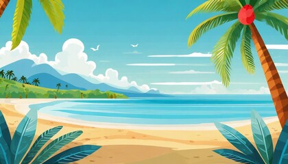 Fototapeta na wymiar generative ai summer background a beach view with sea and palm vector illustration in flat style