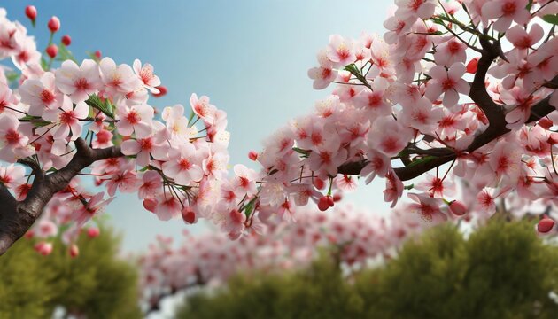 cherry trees on background and selective focus close up 3d render