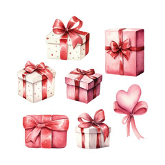 watercolor set of  colorful valentines day  gift boxes