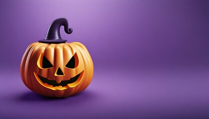 3d style halloween pumpkin ghost on purple background