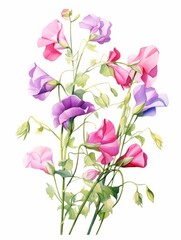Field of Sweet Peas: A Beautiful Watercolor Painting AI Generated