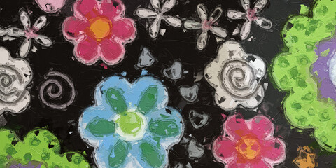 Oil painting and various flowers, chrysanthemums, beautiful wedding illustrations