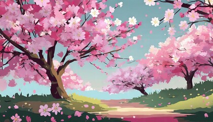 anime cherry blossom tree pink background design illustration vector generated ai