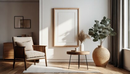 frame mockup in contemporary minimalist room interior 3d render