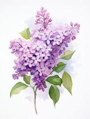 Isolated Watercolor Painting of Lilacs on White Background AI Generated
