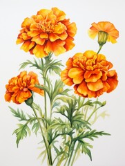 Bright Marigolds: A Watercolor Painting on White Canvas AI Generated
