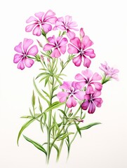 Bright Phlox Watercolor Painting on White Canvas AI Generated