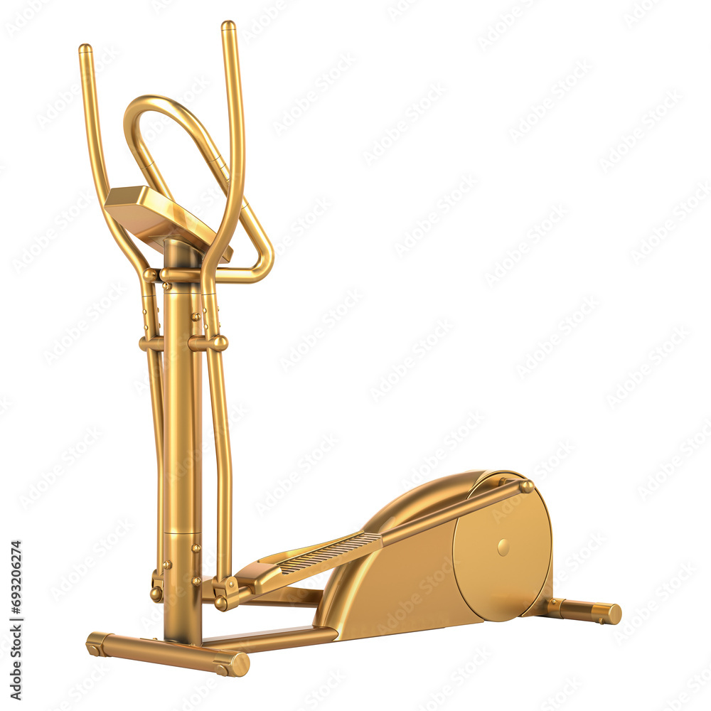 Poster golden elliptical exercise machine, 3d rendering isolated on transparent background