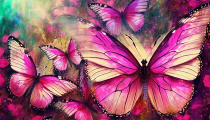 shades of pink wings of a butterfly morpho flight of bright pink butterflies abstract background