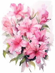 Abstract Watercolor Artwork of Azaleas on White Background AI Generated