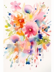 Abstract Watercolor Flower Field from Birds Eye View AI Generated