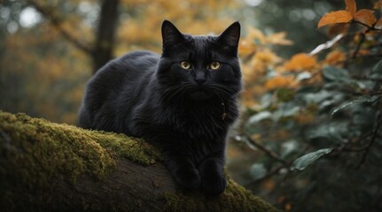 Naklejka na ściany i meble black cat in the garden