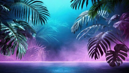 jungle neon background vapor wave tropical background concept