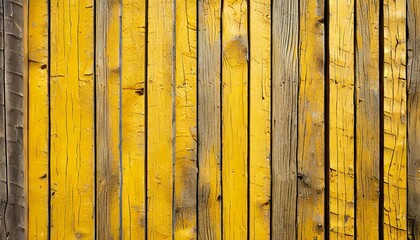vertical background of the wooden planks with cracked yellow paint