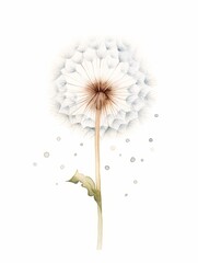 An Artistic Watercolor of an Oversized Dandelion with Floating Seeds AI Generated