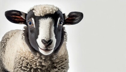 cut out of young sheep on white background looking at camera no people copy space