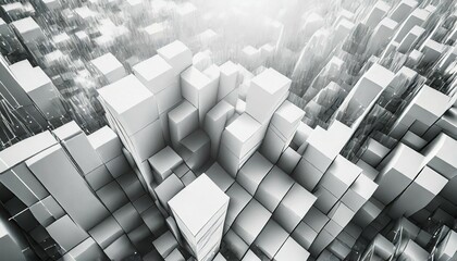 abstract white digital background with random cubes structure 3d render illustration