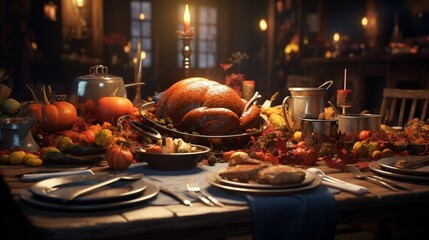 Fototapeta premium Thanksgiving meal, 4k, Generated AI