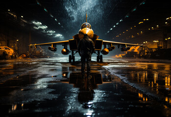 Fighter Jet on Airport Tarmac - obrazy, fototapety, plakaty