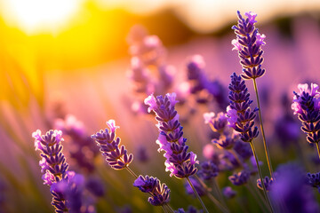 Lavender flowers under the rays of the sun.