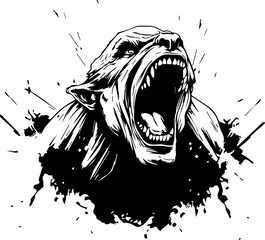 Black and White Design of an Orc - Screaming - Fantasy RPG Clipart Graphic - obrazy, fototapety, plakaty